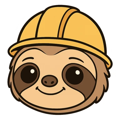 baby sloth face wearing a hard hat, no body, 2D cartoony style sticker