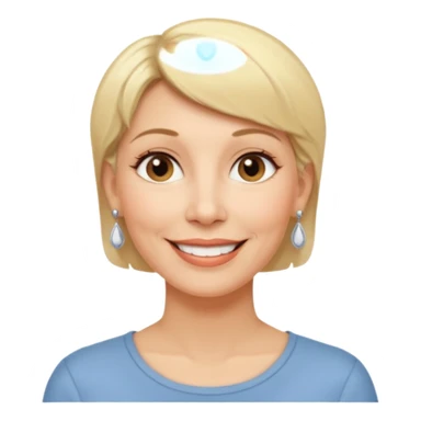 emoji of a woman in her 50s, short blonde hair, wearing earrings, gentle expression sticker