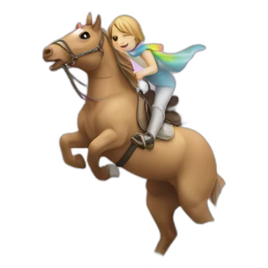 cat riding a horse over a rainbow sticker