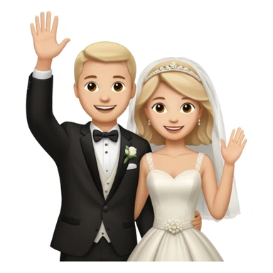 newlywed couple waving sticker