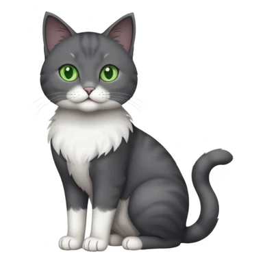 full body view of beautiful female solid dark grey cat with green eyes, white toes/paws and white patch on her chest sticker