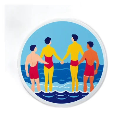 Swimmers standing in a circle with their arms around each other sticker