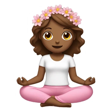 White girl  brown hair meditating with flowers wearing pink  sticker