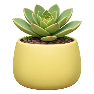 A pastel yellow ceramic pot in a geometric shape. The pot is shallow and contains a sedum succulent. sticker