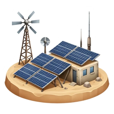 Desert outpost with solar panels and antennas sticker