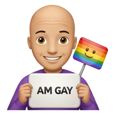 bald guy holding sign that says "am gay" sticker