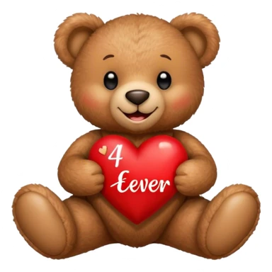 smiling teddy bear holding a heart with the word 4-ever on it sticker