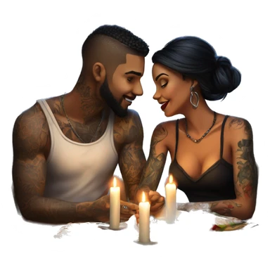romantic candle light dinner for beautiful tattooed couple sticker