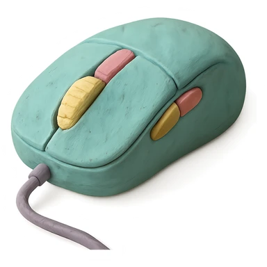 matte plasticine claymation style gaming mouse with visible fingerprints and pastel colors sticker