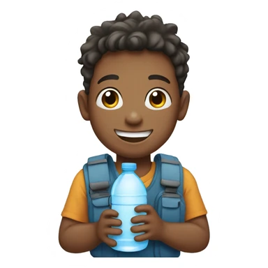 smiling boy holding water bottle sticker