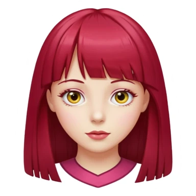 Menina com cabelos longos vermelho Cherry, liso com franja,olho direito ROSA e olho esquerdo amarelo,pele clara  sticker