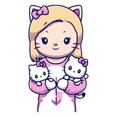 Blonde girl wearing pink Hello Kitty pajamas with two ragdoll cats sticker