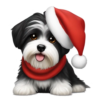 Blqck havanese with santas hat sticker