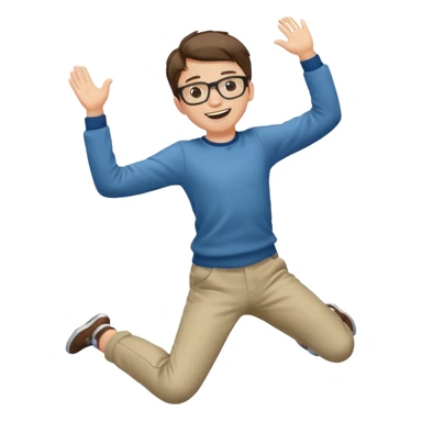 Very excited boy, jumping for joy, full body, eyes closed, wearing glasses sticker