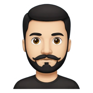 Man, hispanic skin, black hair, black beard, black mustache black eyes black t shirt sticker