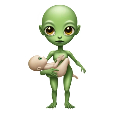  Reptilian alien woman , full body,  holds a newborn white "humman no alien baby" sticker