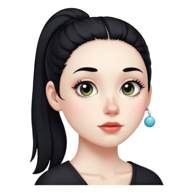 girl with pale skin and black ponytail with dot on cheek sticker