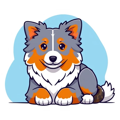 Merle Australian Shepherd dog laying down, spotted blue merle coat, fluffy fur sticker