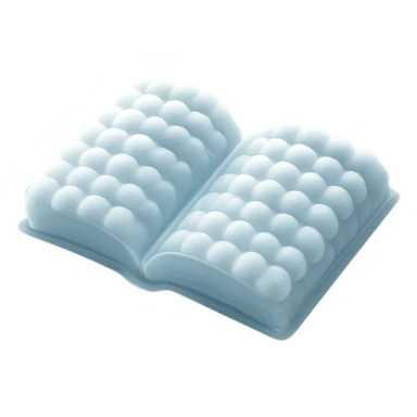 top view of a thick open book made entirely of small, very bright white fluffy convex clouds, matte glass style sticker