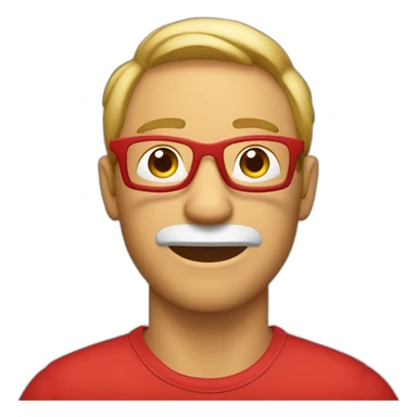 Hombre gordo ligeramente canoso con gafas sin montura y un polo rojo sticker