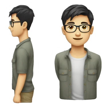 Jeune homme vietnamien avec lunettes rectangulaire et cheveux noir  sticker