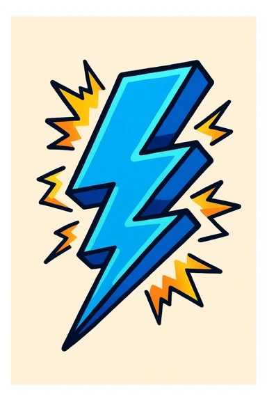 blue lightning bolt, vibrant and energetic sticker