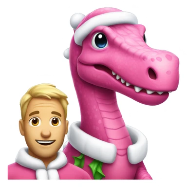pink dino with santa claus sticker
