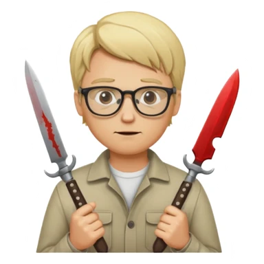 blonde man with glasses and knives sticker