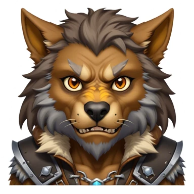 Cinematic Realistic WoW Worgen Portrait, head tilted epicly and inquisitively, showcasing the striking fusion of human intellect and beastly ferocity. His rugged fur and tanned skin, accented by piercing amber eyes and meticulously rendered worn leather garments, are bathed in dynamic lighting, high shine, epic and awe-inspiring, capturing the relentless spirit of a worgen at the apex of his power. sticker