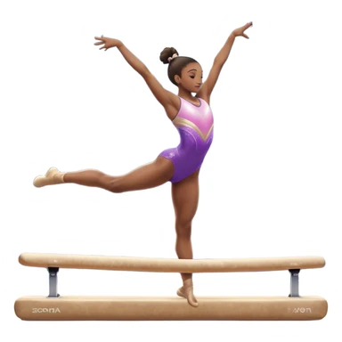 A gymnast performing a flawless routine on the balance beam, showcasing strength and grace. The scene captures the precise, elegant movement with perfect balance and form. The background features a gymnastics arena with vibrant lighting and cheering crowds, emphasizing athleticism and poise. sticker
