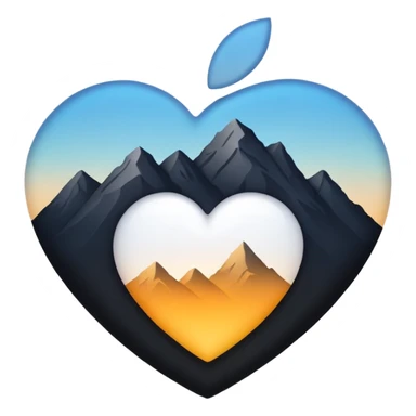 white heart with a mountain silhouette inside, apple emoji style sticker