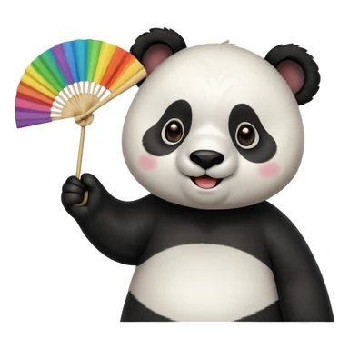 A panda waving a painted fan joyfully, cheeks puffed in excitement.
 sticker