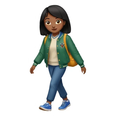 walk black long hair girl with varsity jacket sticker