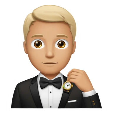 Male wearing watch + bow tie sticker
