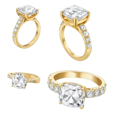 Cushion cut diamond ring with gold band  sticker