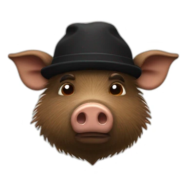 Sad brown stubble boar in a black winter hat sticker