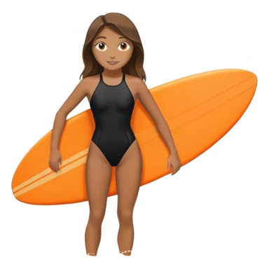 Surfer girl in black swimsuit with orange surfboard sticker