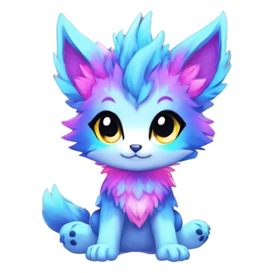 Anthro Fluffy Cool Cute Magical Elemental Shiny Colorful Neon Vibrant Colors Sparkle Kemono-style Chibi Fantasy-Animal-Fakémon-Pokémon-Hybrid Fur Sona Aesthetic Full Body sticker