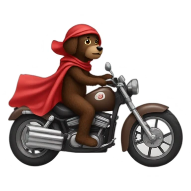 A chocolate brown doodle wearing a red and black handkerchief riding a motorcycle sticker