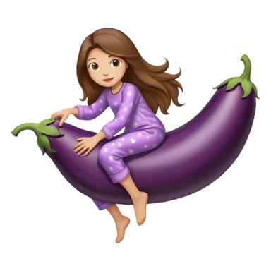 girl with long brown hair riding eggplant in pijamas sticker