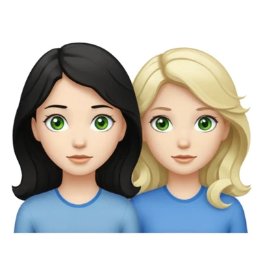 wavy black haired and pale skined green eyed girl with dark golden blonde wavy haired pale skined light grey blue eyed girl sticker