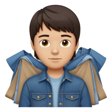boy dark brown hair with bangs with straight eyebrows folding clothes  sticker