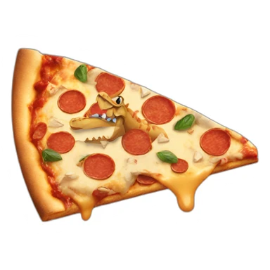 A dinosaur open mouth riding on pizza slice sticker
