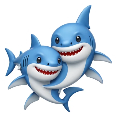 two sharks hugging, emoji style, small pixel size sticker