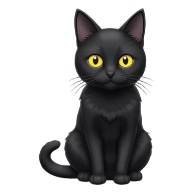 create an image of a black cat with yellow eyes and a white spot on the chest the cat is sitting looking forward in illustration style sticker