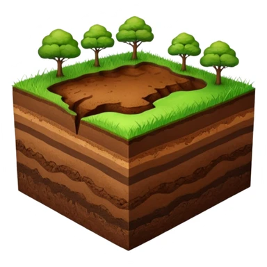 A 3D cartoon cross-section of soil layers with green grass on top, visible brown earth textures, clean white background, smooth and detailed Memoji-style. sticker