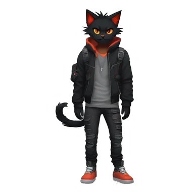 Edgy Shy Anthro boyish cool pretty dark black Litten-Pokémon-cat-fursona techwear sticker