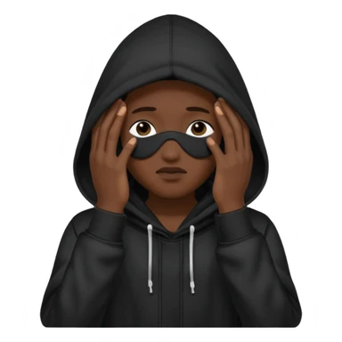 🥷🏽: inspire toi de cet emoji faisant en sorte qu’il est les mains sur ses yeux et garde sa cagoule noir sticker