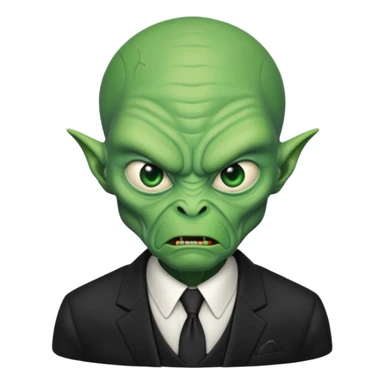 an old alien with black suit, angry sticker