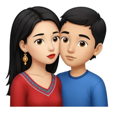 Ragazza con capelli neri lunghi che bacia ragazzo peruviano con capelli corti neri e lui con gli orecchini sticker